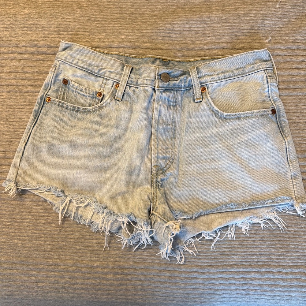 Levi's Light Blue Frayed Jean Shorts